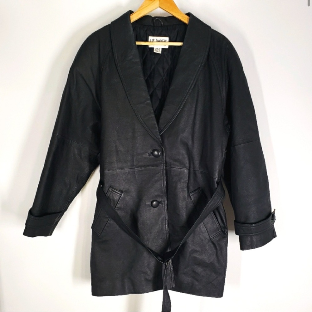 Vintage Black Leather 80's Trench Coat